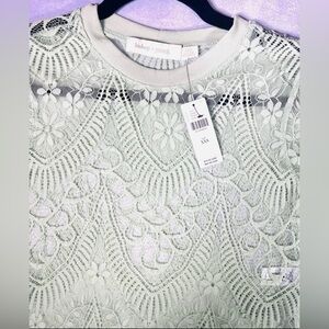 ‼️RARE‼️🎸BISHOP YOUNG🎸🔥NWT🔥SHEER GENIUS Lace Crop Fringe Tee in Ivory—M